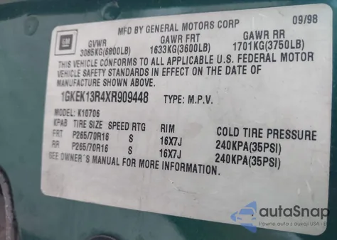 1999 GMC Yukon Denali z USA, uszkodzony, nr VIN 1GKEK13R4XR909448